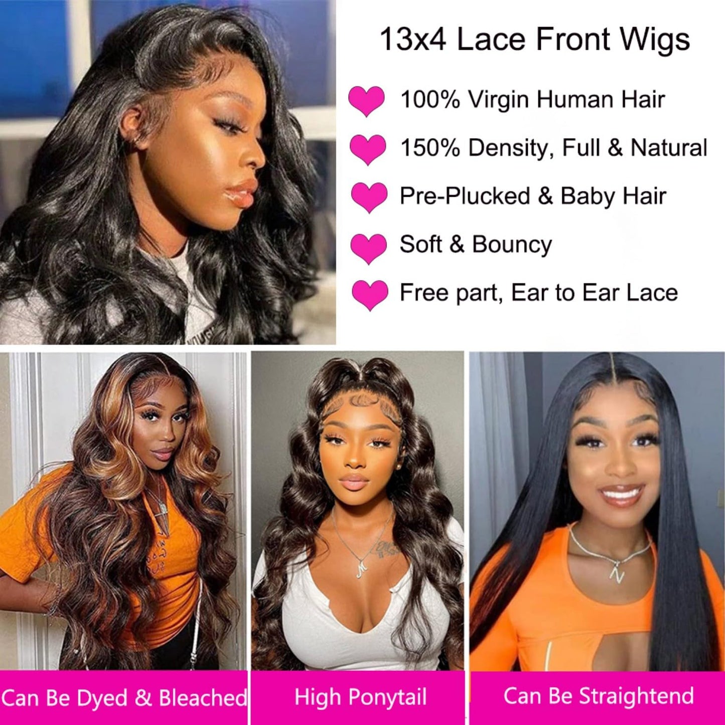 JISHENG Body Wave Lace Front Wigs Human Hair Pre Plucked 20 Inch 13x4 Lace Frontal Wigs Human Hair Transparent Lace for Black Women Natural Hairline with Baby Hair 150% Density