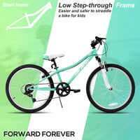 Hiland 24 Inch Mountain Bike for Kids Age 7-12,Shimano 7-Speed,Front Suspension Fork Kids' Bicycles for Boys Girls Mint Green