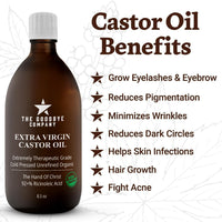 Castor Oil USDA Certified Organic Glass Bottle Pure Cold-Pressed - (250 mL) 100% Natural Virgin Castor Oil Unrefined Moisturizing for Skin Hair Growth for Eyelashes, Hexane & BPA Free (8.50 Ounces)