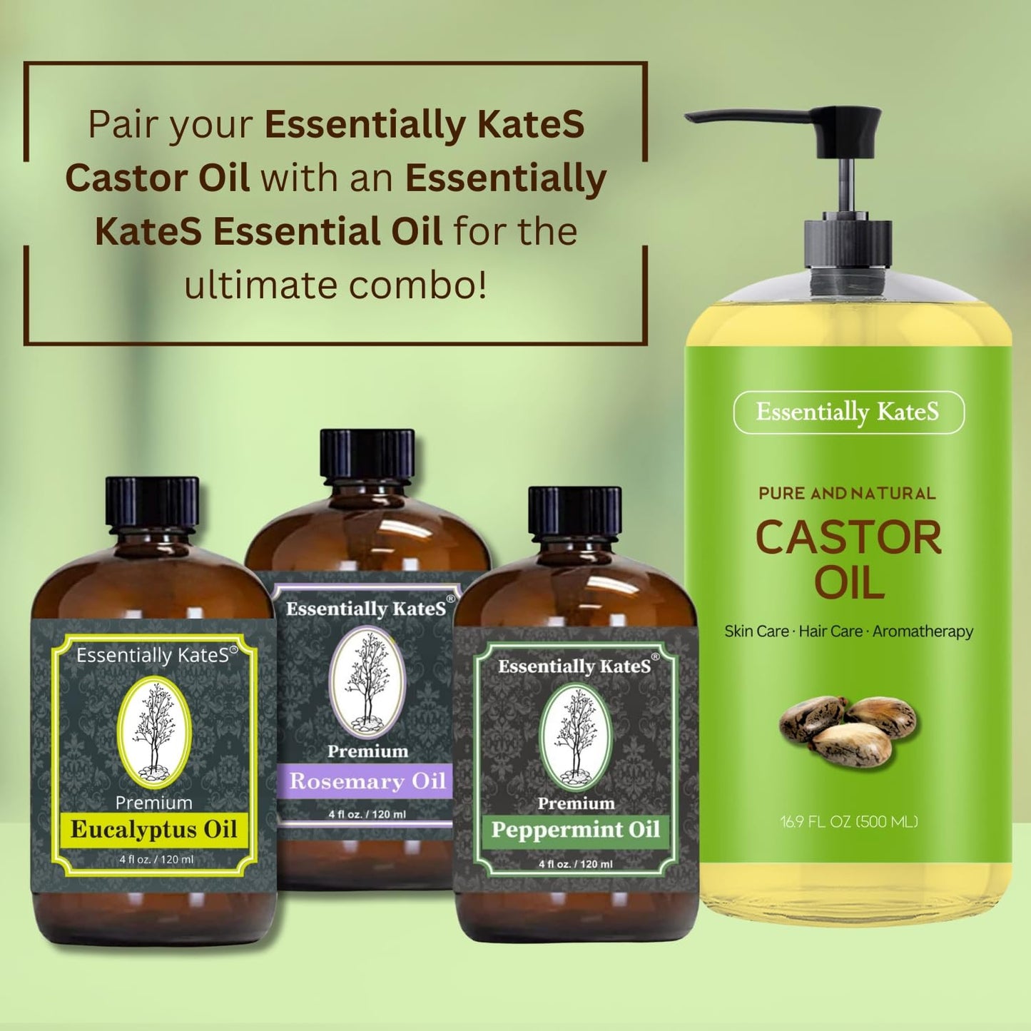 Essentially KateS Castor Oil 16.9 Fl Oz - 100% Pure and Natural, Cold Pressed, and Hexane-Free. Enhance your healthy hair growth, scalp and lashes.