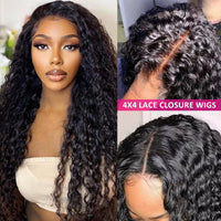 FIRIEYA Deep Wave Lace Front Wigs Human Hair Wigs for Black Women 180% Density 4X4 HD Transparent Lace Closure Human Hair Wigs for Black Women Glueless with Baby Hair Natural Color(18 Inch)