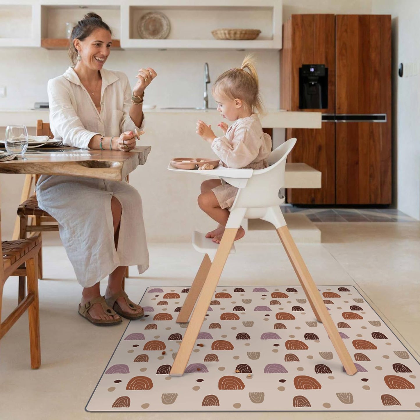 Blissful Diary Baby Splat Mat for Under High Chair, 51 x 51 Inch Boho Splash, Waterproof and Washable Spill Mat, Anti-Slip Floor Protector