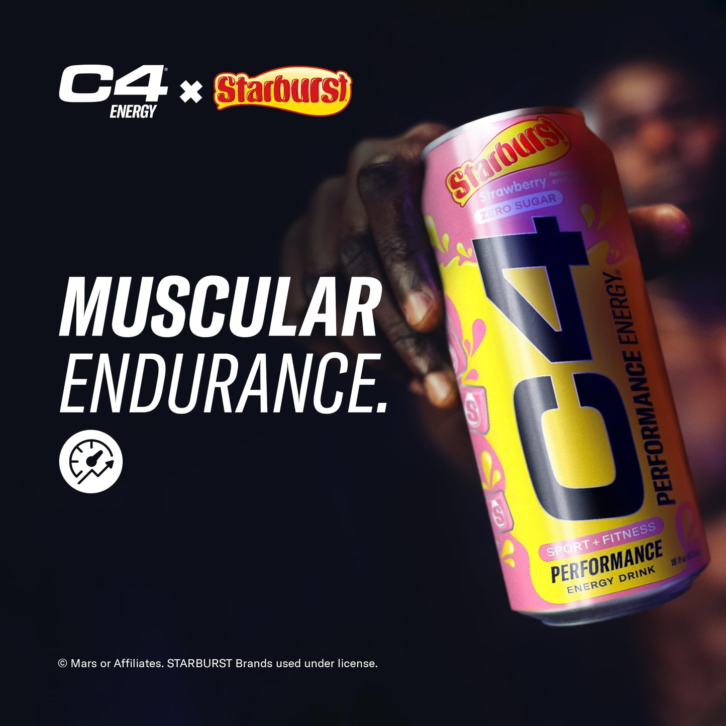 Cellucor C4 Energy Drink, STARBURST Strawberry, Carbonated Sugar Free Pre Workout Performance Drink with no Artificial Colors or Dyes, Pack of 12