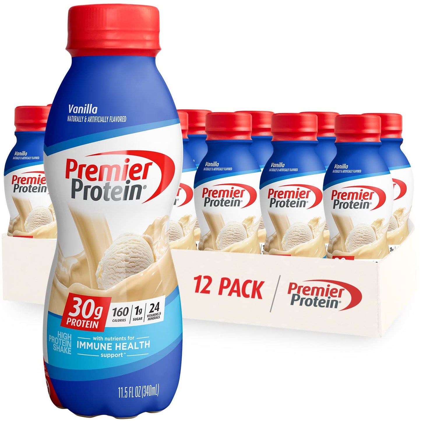 Premier Protein Shake Bottle, Vanilla, Liquid, Powder, keto, 30g Protein, 1g Sugar, 24 Vitamins & Minerals, Nutrients to Support Immune Health 11.5 Fl Oz (Pack of 12)