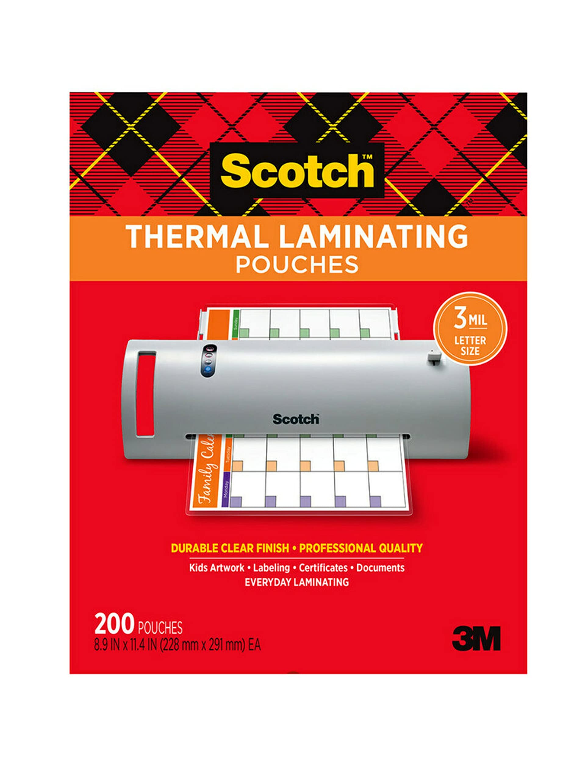 Scotch Thermal Laminating Pouches, 200 Count, 3 mil., Laminate Homemade Ornaments, Christmas Banners and Gift Tags, Holiday Supplies, Fits Letter Sized Paper (8.9 in. × 11.4 in.)