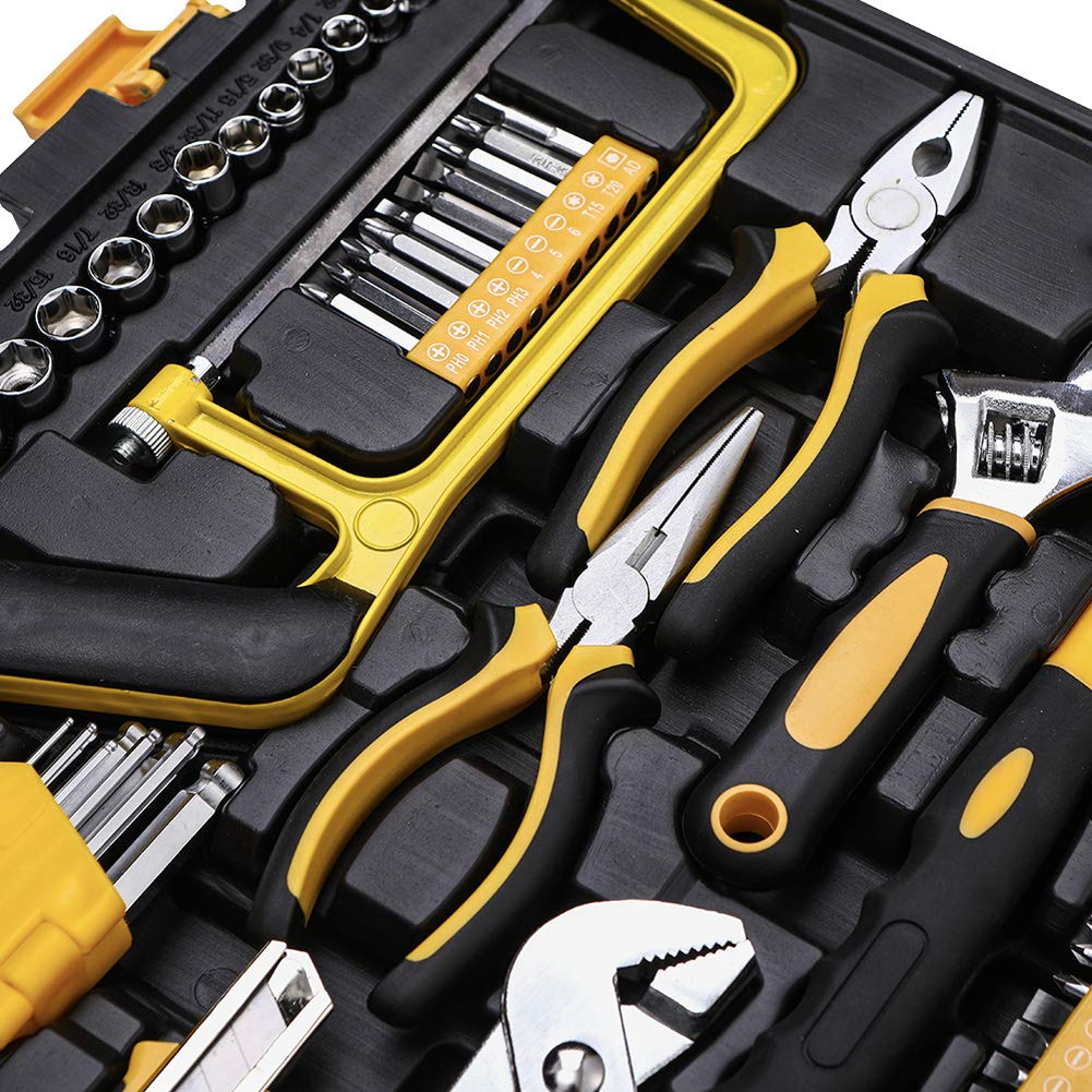 198 Piece Mechanics Tool Set Socket Wrench Auto Repair Tool Combination Mixed Tools Set Hand Tool Kit with Plastic Toolbox Organizer Storage Case