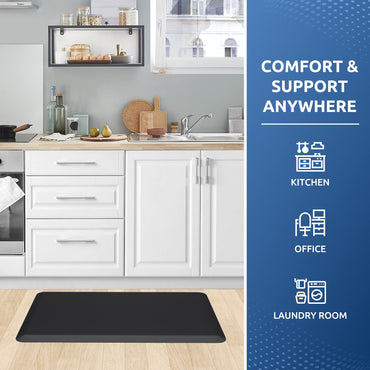 KitchenClouds Kitchen Mat Cushioned Anti Fatigue Rug 17.3"x28" Waterproof, Non Slip, Standing and Comfort Desk/Floor Mats for House Sink Office (Black)