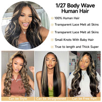 Yeonmi Highlight Lace Front Wig Human Hair Pre Plucked 13x4 1B/27 Body Wave Ombre Lace Front Wigs Human Hair 180% Density HD Lace Colored Wigs Balayage Wig Human Hair Glusless Wigs Human Hair 24 Inch