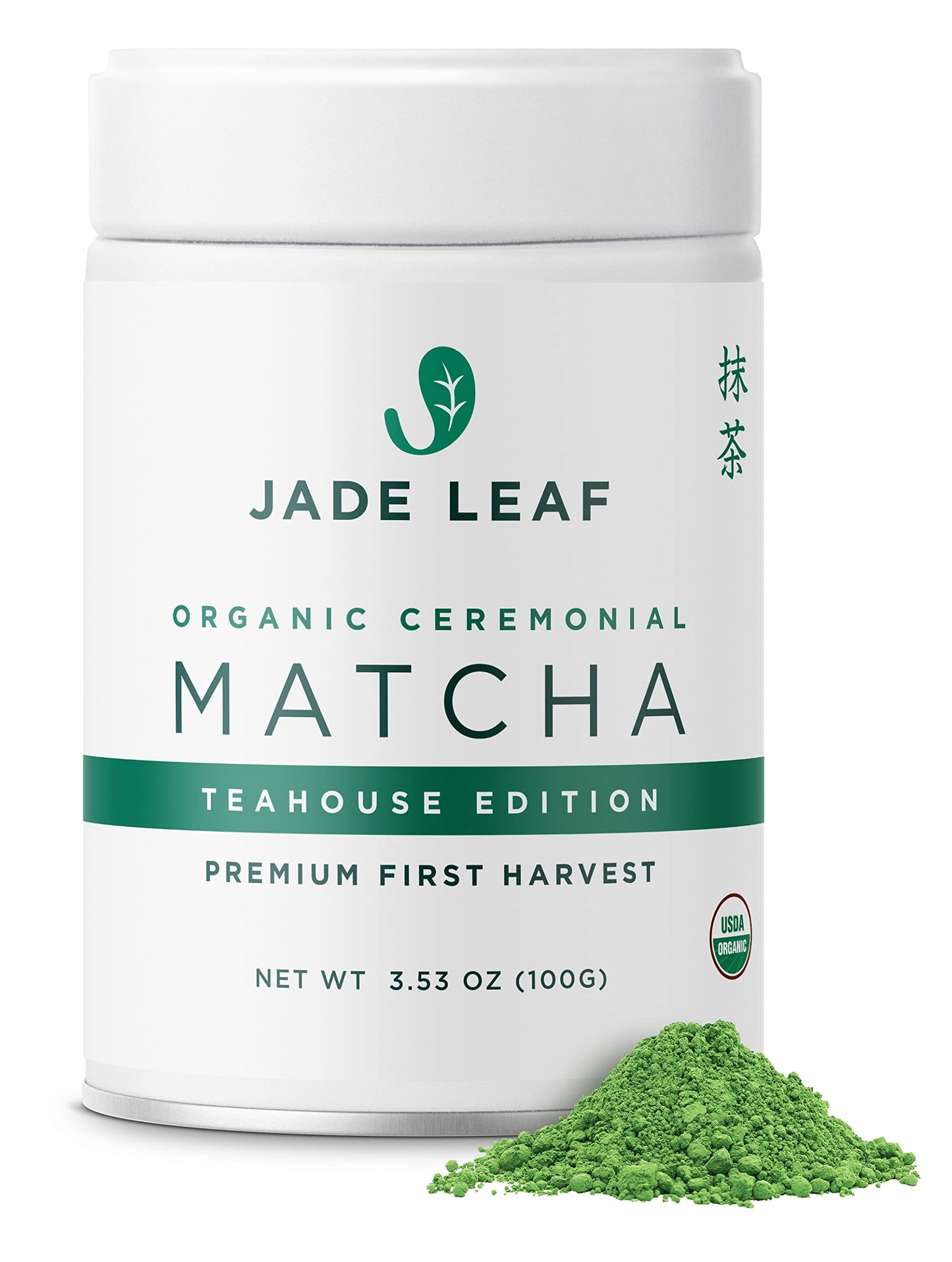 Jade Leaf Organic Ceremonial Grade Matcha Green Tea Powder - Teahouse Edition Premium First Harvest - Authentic Japanese Origin (3.53 Ounce Tin)