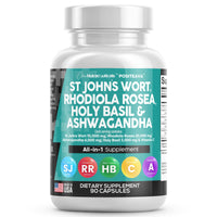 Clean Nutraceuticals St Johns Wort 10000mg Rhodiola Rosea 20000mg Holy Basil 3000mg Ashwagandha 6000mg - Mood Support for Women and Men with Vitamin C & Black Pepper Extract - Made in USA 90 Caps