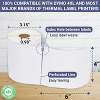 Dasher Products Thermal Shipping Labels Compatible with Dymo LabelWriter 4XL 1744907 4x6 Internet Postage Labels, Water Resistant, Strong Adhesive, Perforated, 220 Labels/Roll, NOT for 5XL (4 Pack)