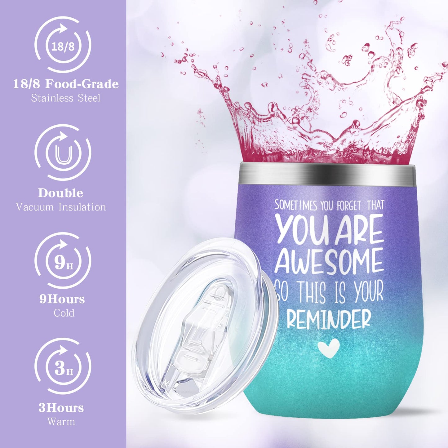 Birthday Gifts for Women Bath and Body Works Gifts Set Spa Gifts Baskets Bubble Bath Lavender Gifts for Mom,Her,Sister,Wife,Auntie Wine Tumbler Purple Womens Gifts