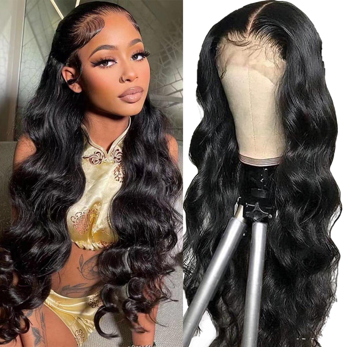 FASCARA Body Wave Lace Front Wigs Human Hair 18 Inch 13x4 HD Transparent Lace Frontal Wig Pre Plucked with Baby Hair 180% Density Brazilian Wigs for Black Women Natural Color