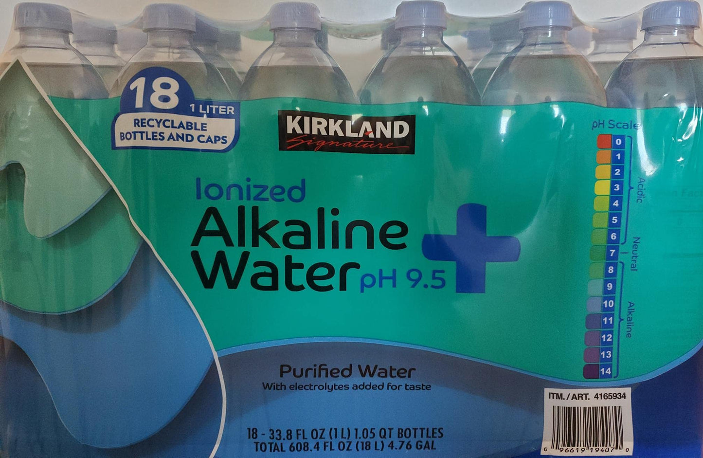 KIRKLAND SIGNATURE Alkaline Water, 33.8 Fl Oz (Pack of 18)