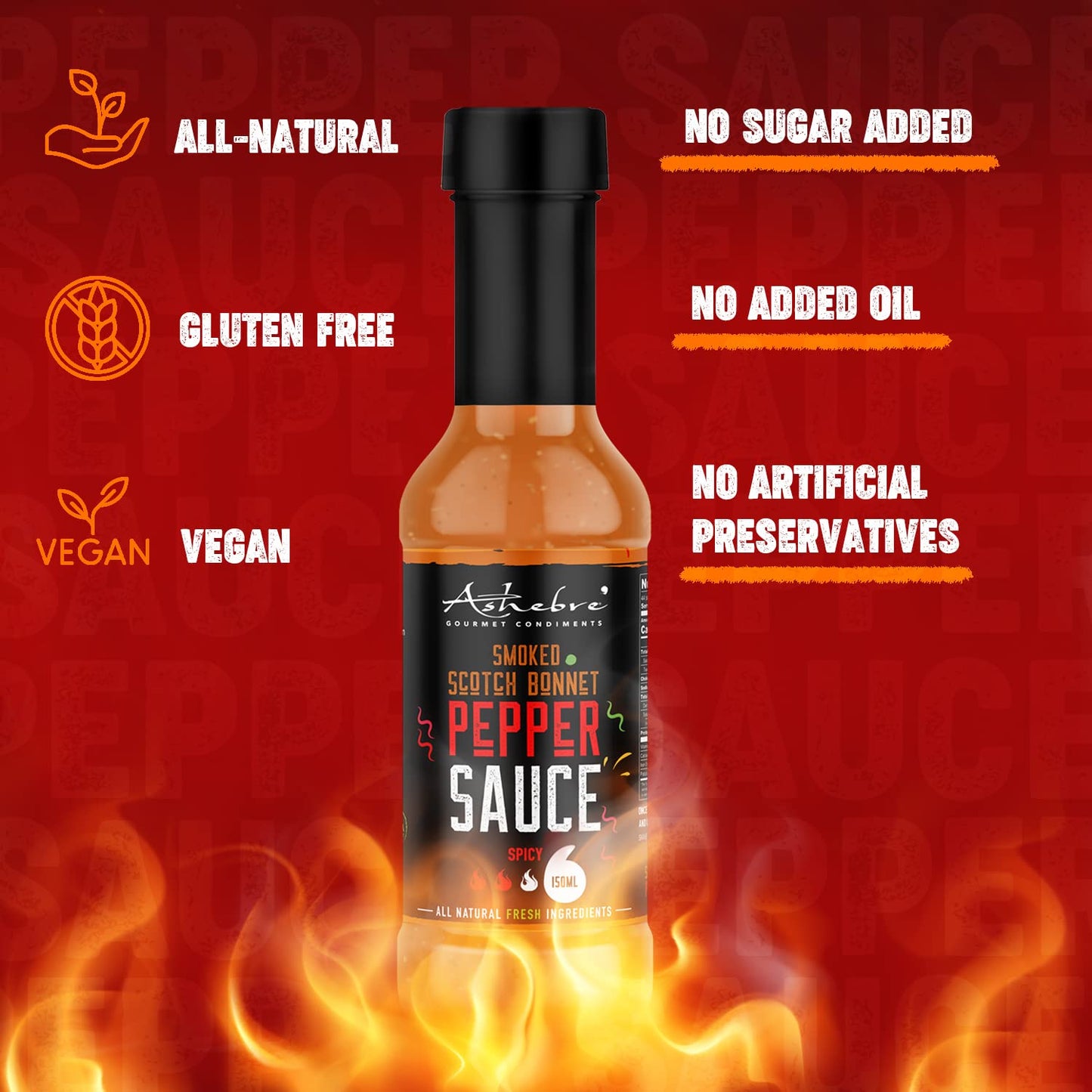 Ashebre Spicy Smoked Scotch Bonnet Pepper Sauce - Gourmet Gluten-Free Hot Sauce - Product of Jamaica, Uniquely Bold & Delicious Flavor (5oz)