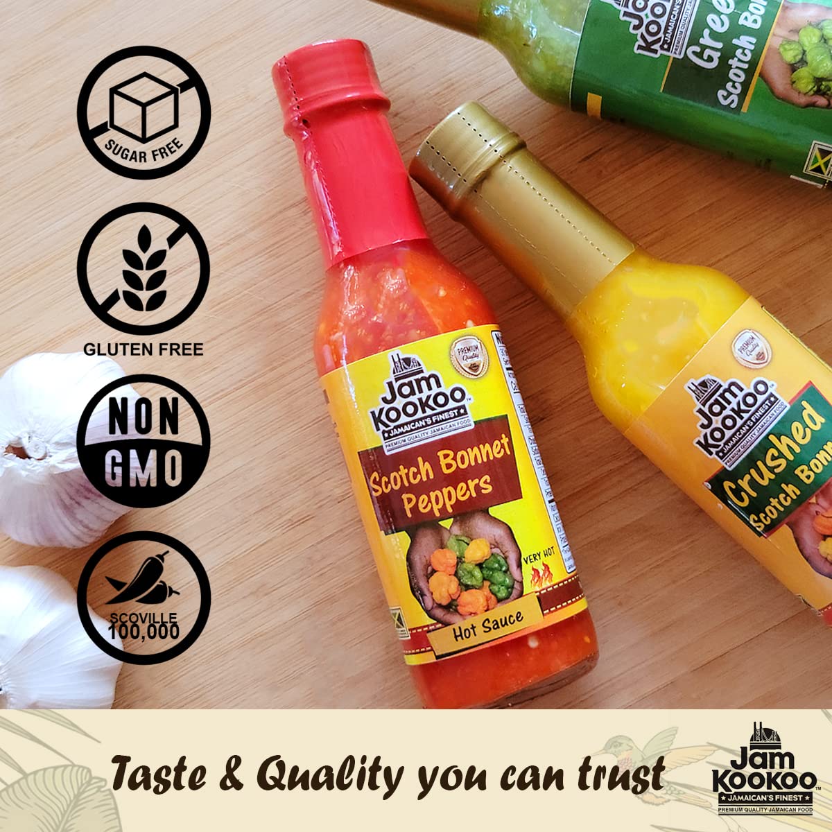 Jam KooKoo Scotch Bonnet Pepper Hot Sauce, 5 floz / 150 ml, Real Jamaican Premium Quality Hot Sauce, Gluten Free, NON-GMO (Yellow)