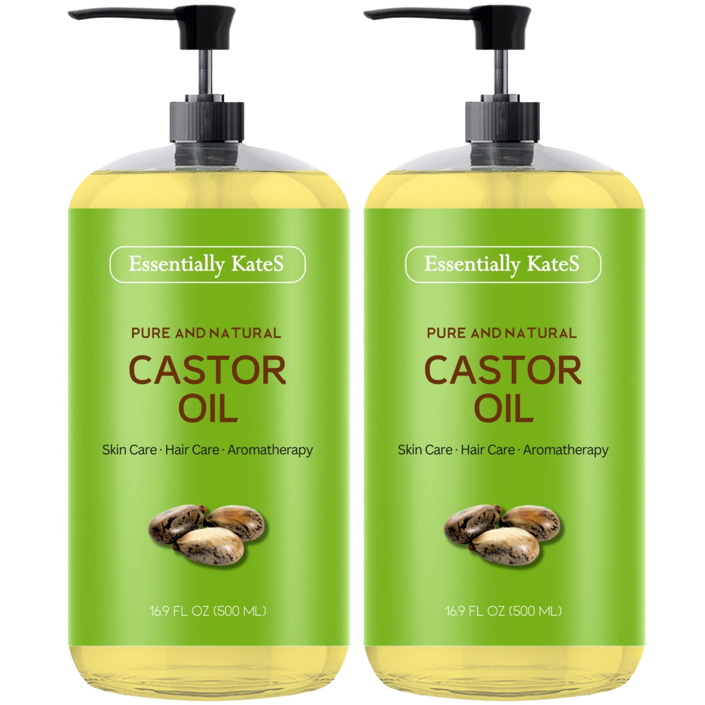 Essentially KateS Castor Oil 33.8 Fl Oz - Pack of 2 x 16.9 Fl Oz - 100% Pure and Natural and Cold Pressed