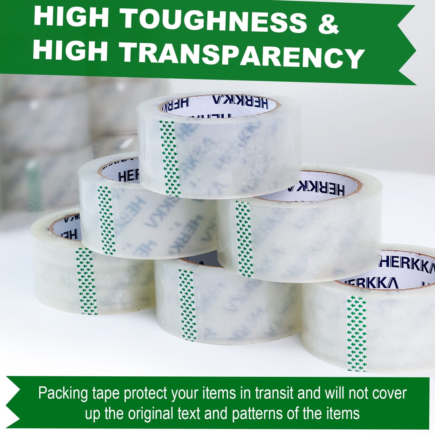 HERKKA Clear Packing Tape, 12 Rolls Heavy Duty Packaging Tape for Shipping Packaging Moving Sealing, Thicker Clear Packing Tape, 1.88 inches Wide, 65 Yards Per Roll, 780 Total Yards