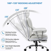 Efomao Desk Office Chair 400LBS,Big High Back PU Leather Computer Chair,Executive Swivel Chair with Leg Rest and Lumbar Support,White Office Chair