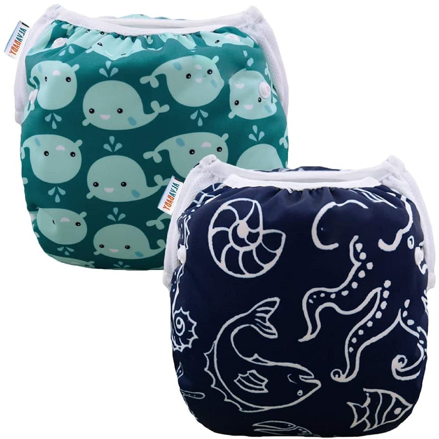 ALVABABY Swim Diapers 2pcs Baby & Toddler Snap One Size Reusable Adjustable Baby Shower Gifts Baby Boy SW18-21