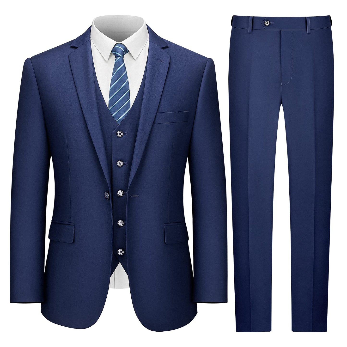 LUPURTY Suits for Men, 3 Piece Men's Suit Slim Fit, Solid Jacket Vest Pants with Tie, One Button Tuxedo Set, Navy Blue M
