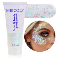 MEICOLY Clear Body Glitter Gel for Hair, Face and Body - Mermaid and Music Festival Accessory - 50ml