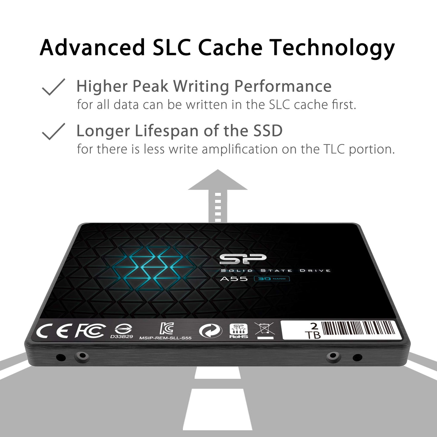 Silicon Power 2TB SSD 3D NAND A55 SLC Cache Performance Boost SATA III 2.5" 7mm (0.28") SSD Internal Solid State Drive (SP002TBSS3A55S25)