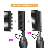 Hot Comb Hair Straightener Heat Pressing Combs - Ceramic Electric Hair Straightening Comb, Curling Iron for Natural Black Hair Beard Wigs Holiday Gift - Glod 3 In1