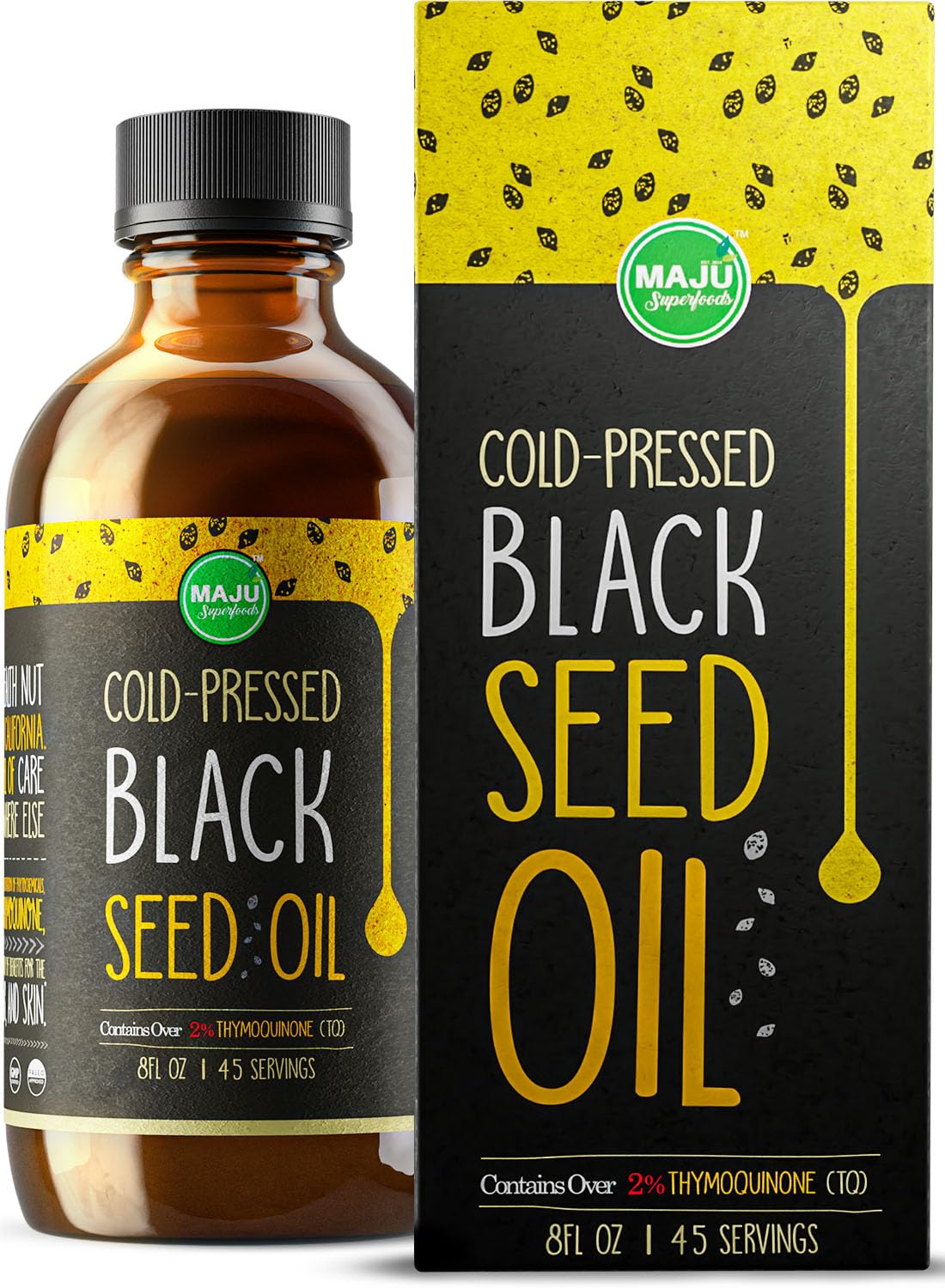 MAJU Black Seed Oil - 3 Times Thymoquinone, Cold-Pressed, 100% Turkish Black Cumin Seed Oil, Liquid Pure Blackseed Oil, Glass Bottle, 8 oz