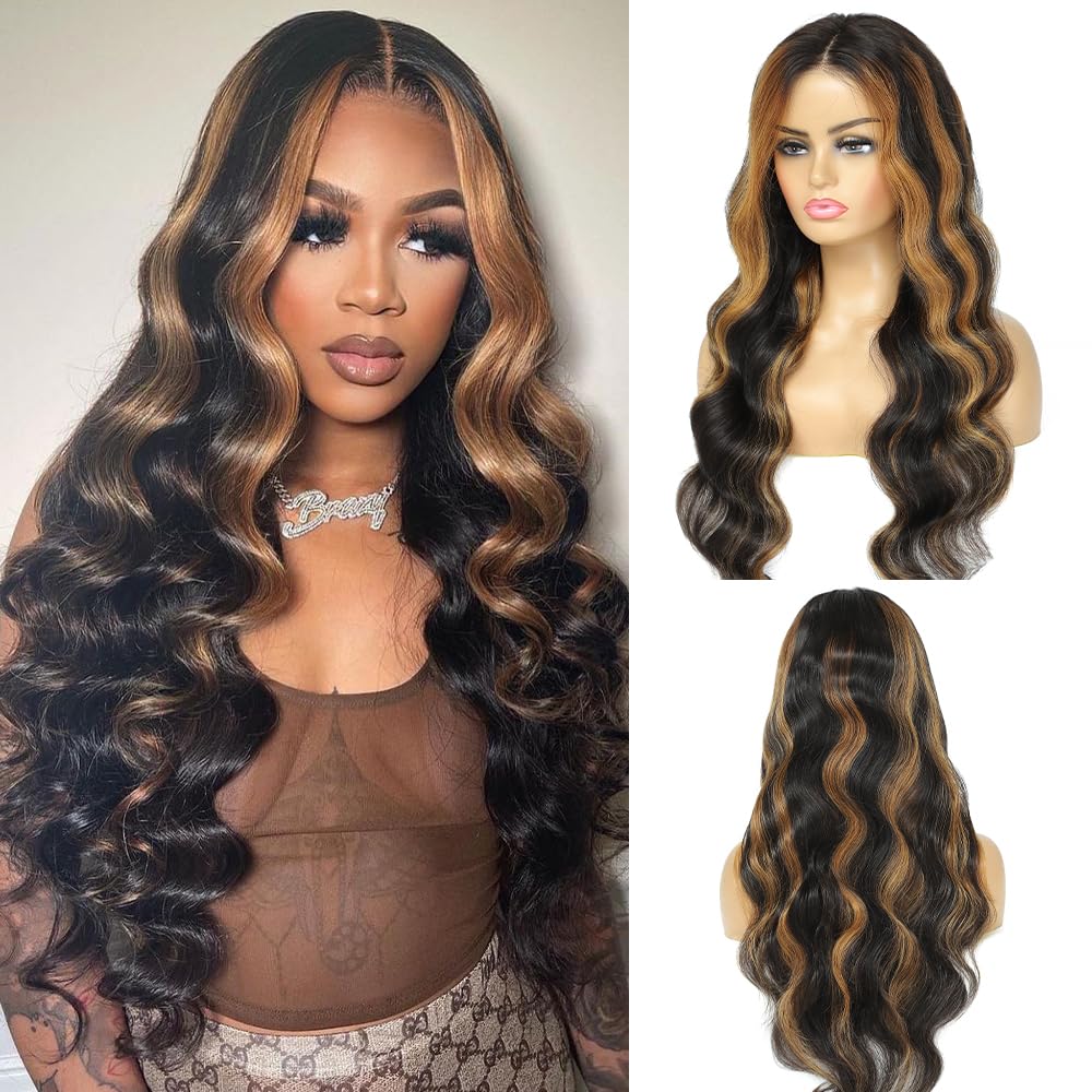 Ombre Lace Front Wig Human Hair 13x4 Glueless Wigs Human Hair Pre Plucked pre cut Wear and Go Glueless Wig Highlight Wig Human Hair with Baby Hair 180% Density 1B/30 Body Wave HD Colored Wigs 24Inch