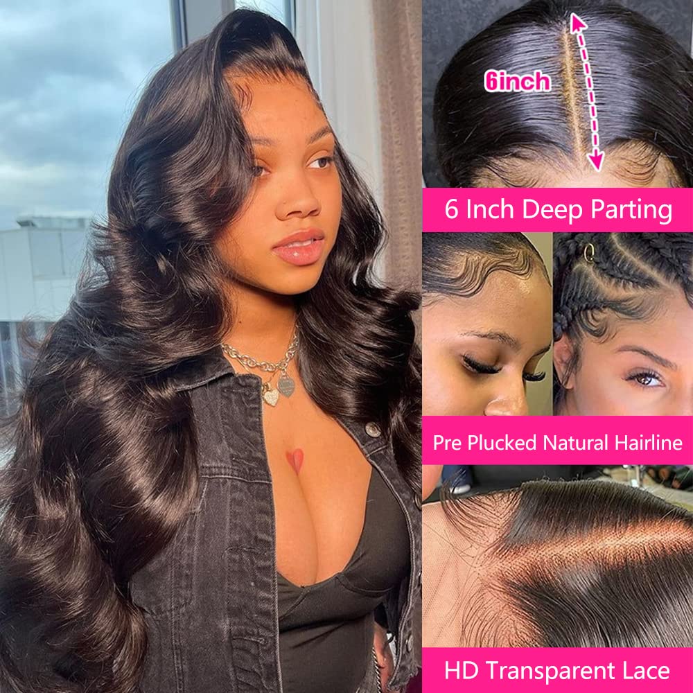 Rose Sister 13x6 Body Wave Lace Front Wigs Human Hair Pre Plucked 180% Density 13x6 HD Transparent Frontal Wigs Human Hair Body Wave Glueless Wigs Human Hair Lace Front Wigs for Women 26 Inch