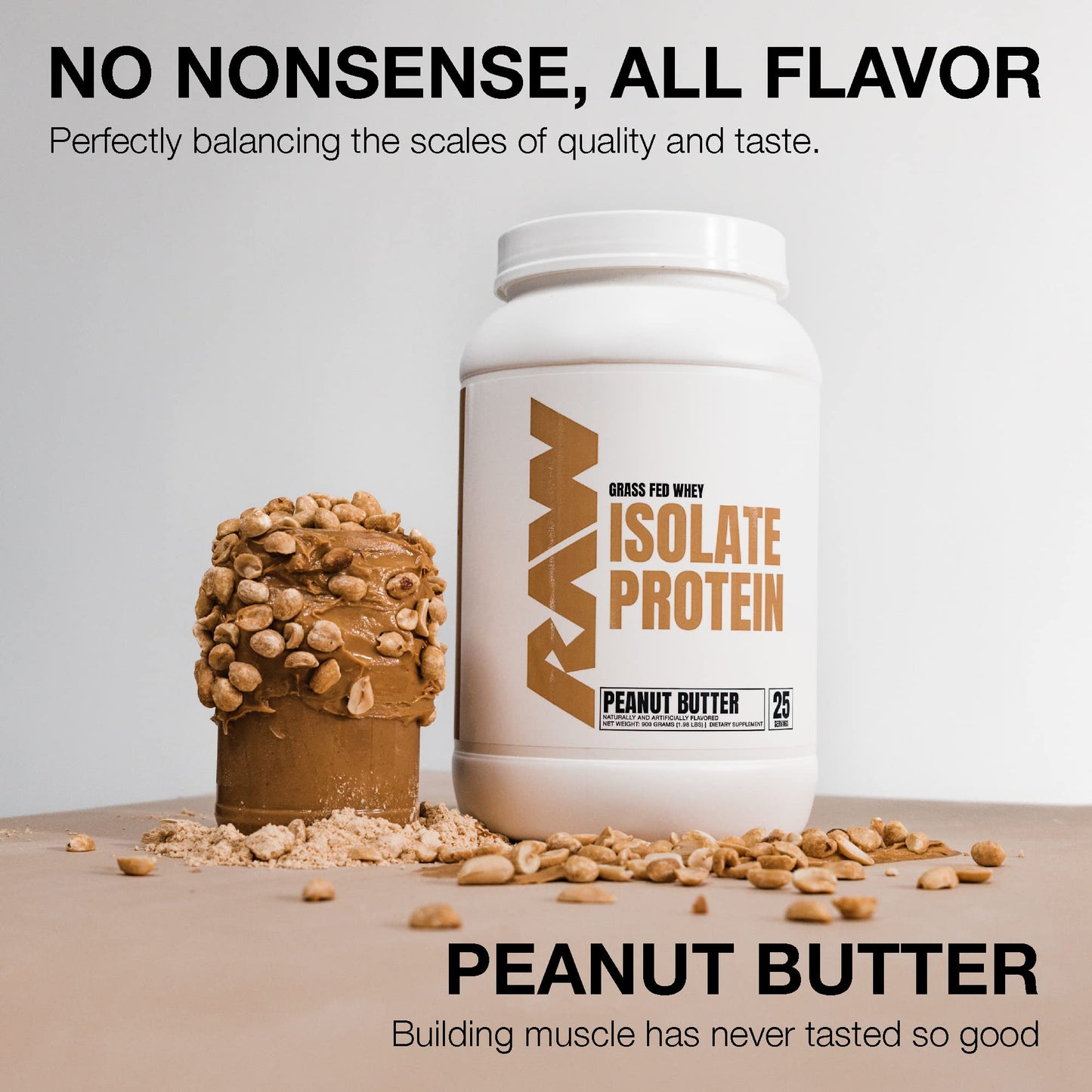 RAW Whey Isolate Protein Powder, Peanut Butter - 100% Grass-Fed Sports Nutrition Protein Powder for Muscle Growth & Recovery - Low-Fat, Low Carb, Naturally Flavored & Sweetened - 25 Servings
