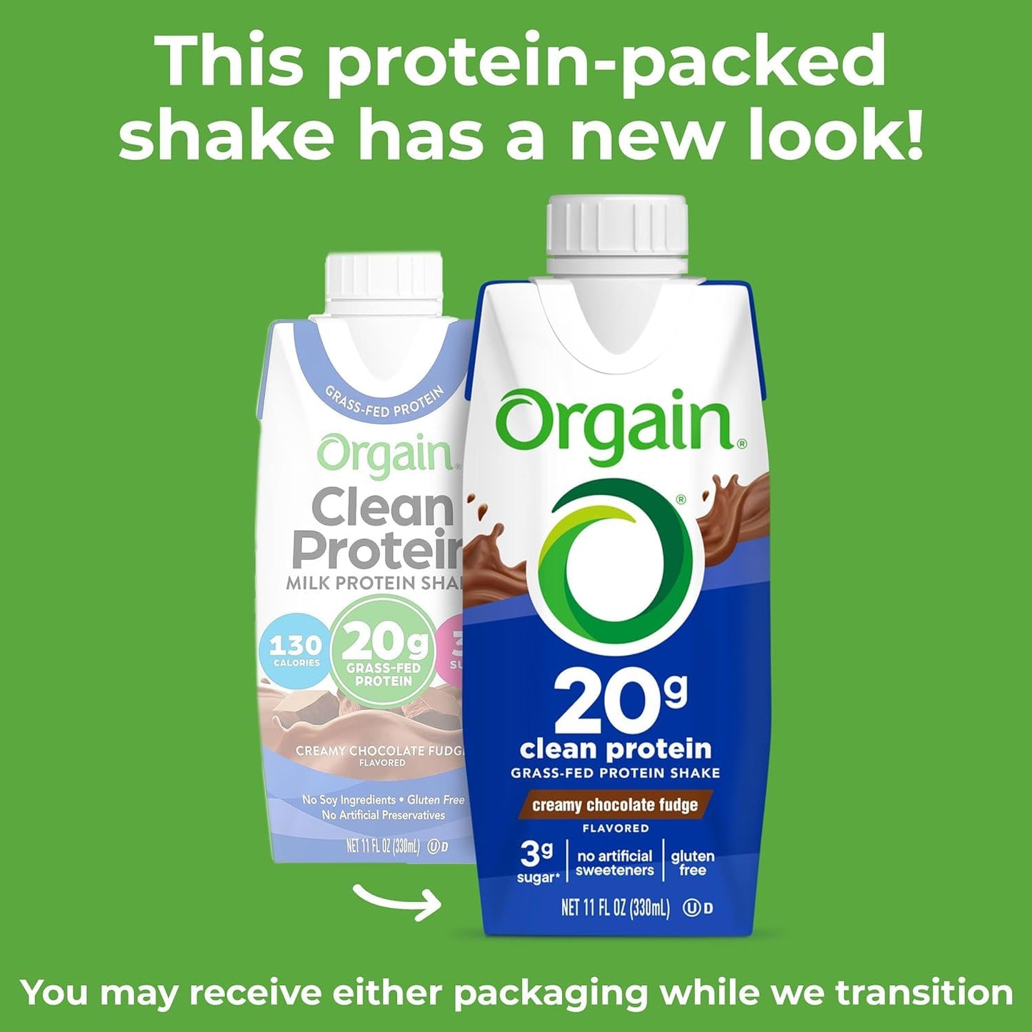 Orgain Clean Protein Shake, Grass Fed Dairy, Creamy Chocolate Fudge - 20g Whey Protein, Meal Replacement, Ready to Drink, Gluten Free, Soy Free, Kosher, 11 Fl Oz (Pack of 12) (Packaging May Vary)