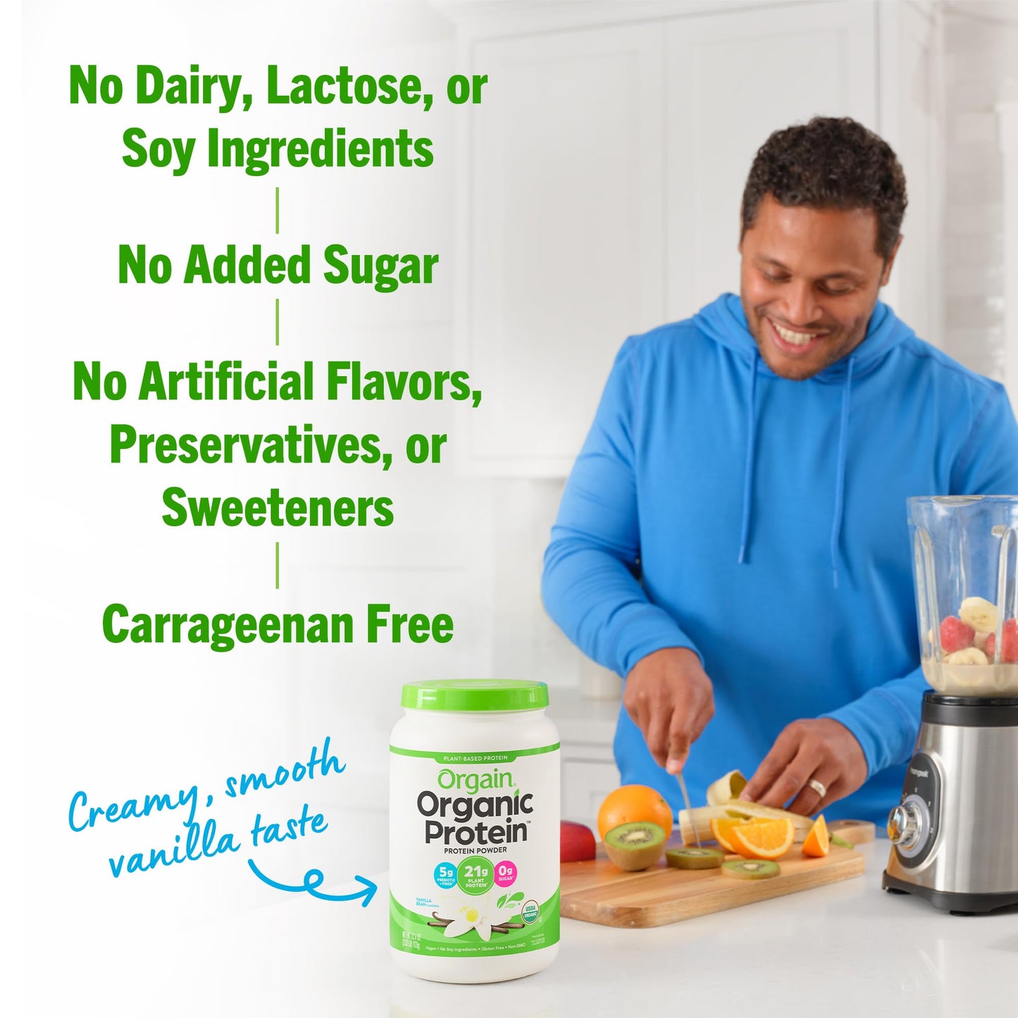 Orgain Organic Vegan Protein Powder, Vanilla Bean - 21g Plant Based Protein, Gluten Free, Dairy Free, Lactose Free, Soy Free, No Sugar Added, Kosher, For Smoothies & Shakes - 2.03lb