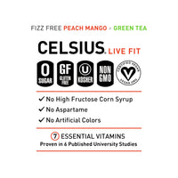 CELSIUS Peach Mango Green Tea, Functional Essential Energy Drink 12 Fl Oz (Pack of 12)