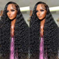 BLACROSS 28 Inch 13x6 Deep Wave Lace Front Wigs Human Hair 180 Density Deep Part Curly Lace Front Wigs Human Hair Pre Plucked Glueless Transparent Lace Frontal Wig Pre Plucked with Baby Hair