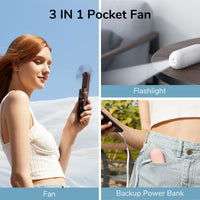 JISULIFE Handheld Mini Fan, 3 IN 1 Hand Fan, Portable USB Rechargeable Small Pocket Fan [14-21 Working Hours] with Power Bank, Flashlight for Travel/Eyelash, Birthday Gifts for Women/Mom/Her/Girl-Pink