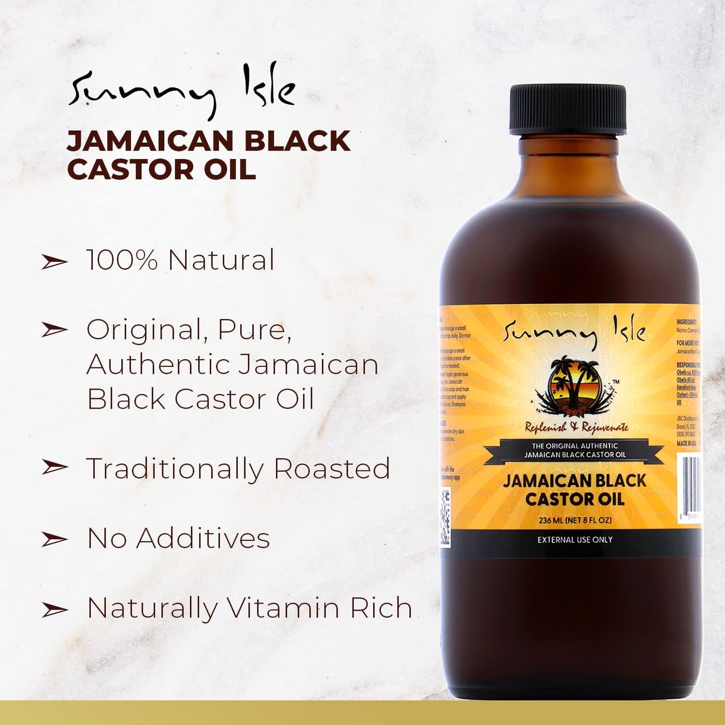 Sunny Isle Jamaican Black Castor Oil 8oz | 100% Natural Treatment for Hair, Scalp and Skin