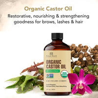 Botanic Hearth Castor Oil | USDA Certified Organic |100% Pure & Hexane Free | Cold Pressed | Growth for Eyelashes, Eyebrows, Hair | With Eyebrow & Eyelash Brush | 2fl oz