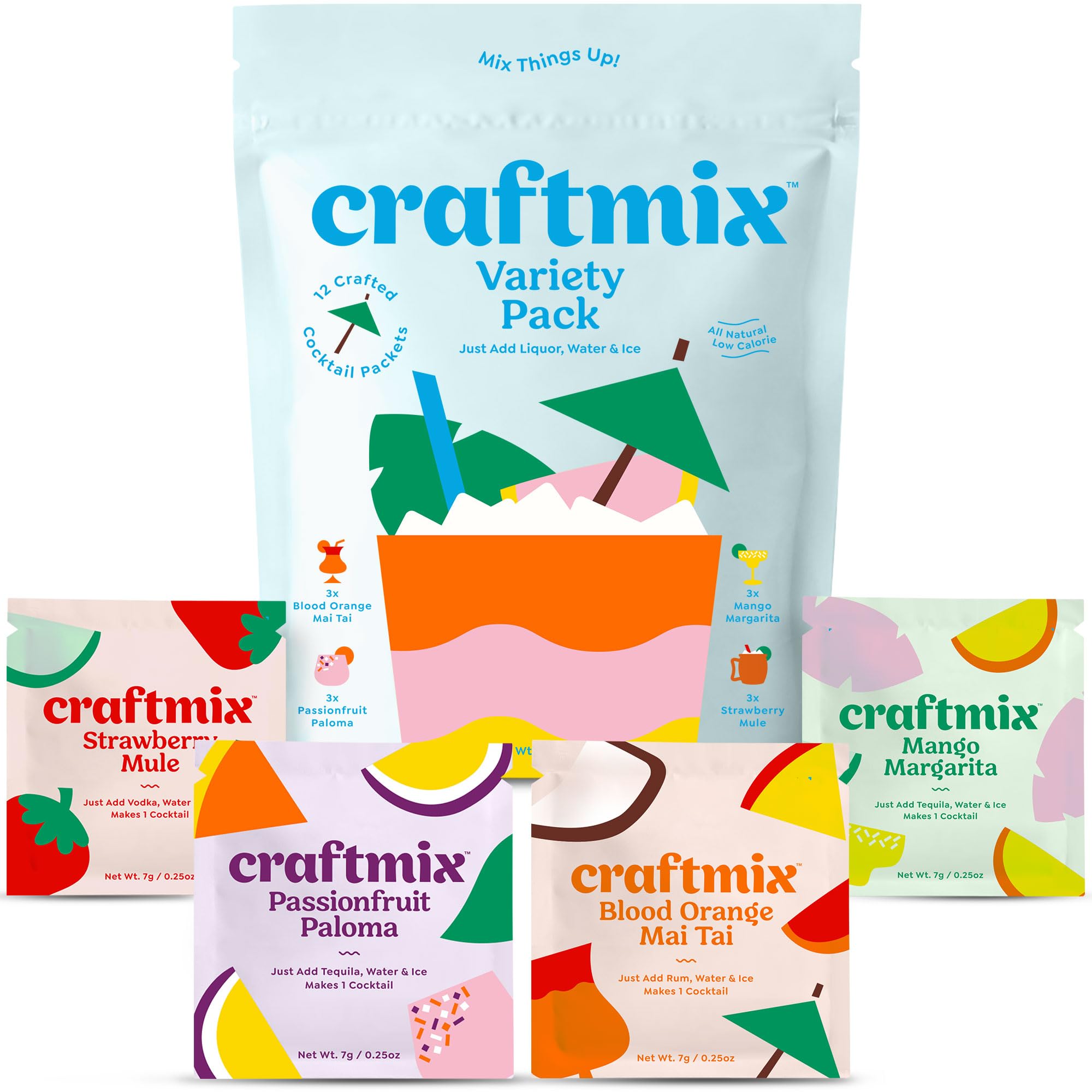 Craftmix Variety Pack, Makes 12 Drinks, Skinny Cocktail Mixers, Mockta ...
