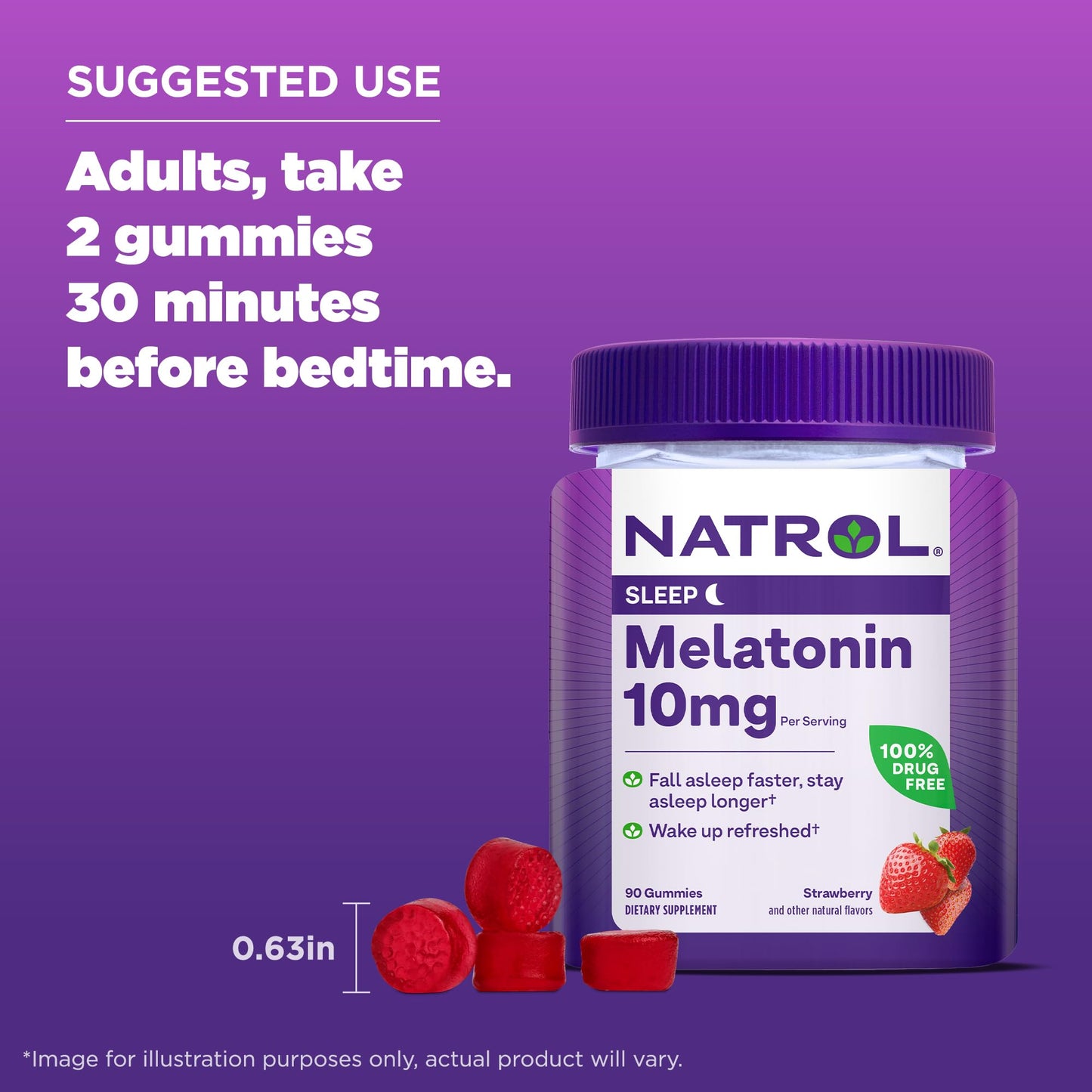 Natrol Melatonin 10mg, Dietary Supplement for Restful Sleep, 90 Strawberry-Flavored Gummies, 45 Day Supply