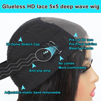 Wear And Go Glueless Pre Plucked Pre Cut Deep Wave Lace Front Wig - 5x5 HD Lace Closure, Deep Curly 180% Density Human Hair For Beginners, 26 Inch