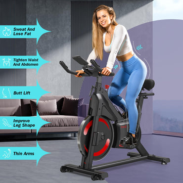 Exercise Bike, Dripex 2023 Upgrade [Super Silent Belt Drive] Indoor Stationary Bike with Tablet Holder, LCD Monitor for Home Bicycle Workout