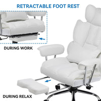 Efomao Desk Office Chair 400LBS,Big High Back PU Leather Computer Chair,Executive Swivel Chair with Leg Rest and Lumbar Support,White Office Chair