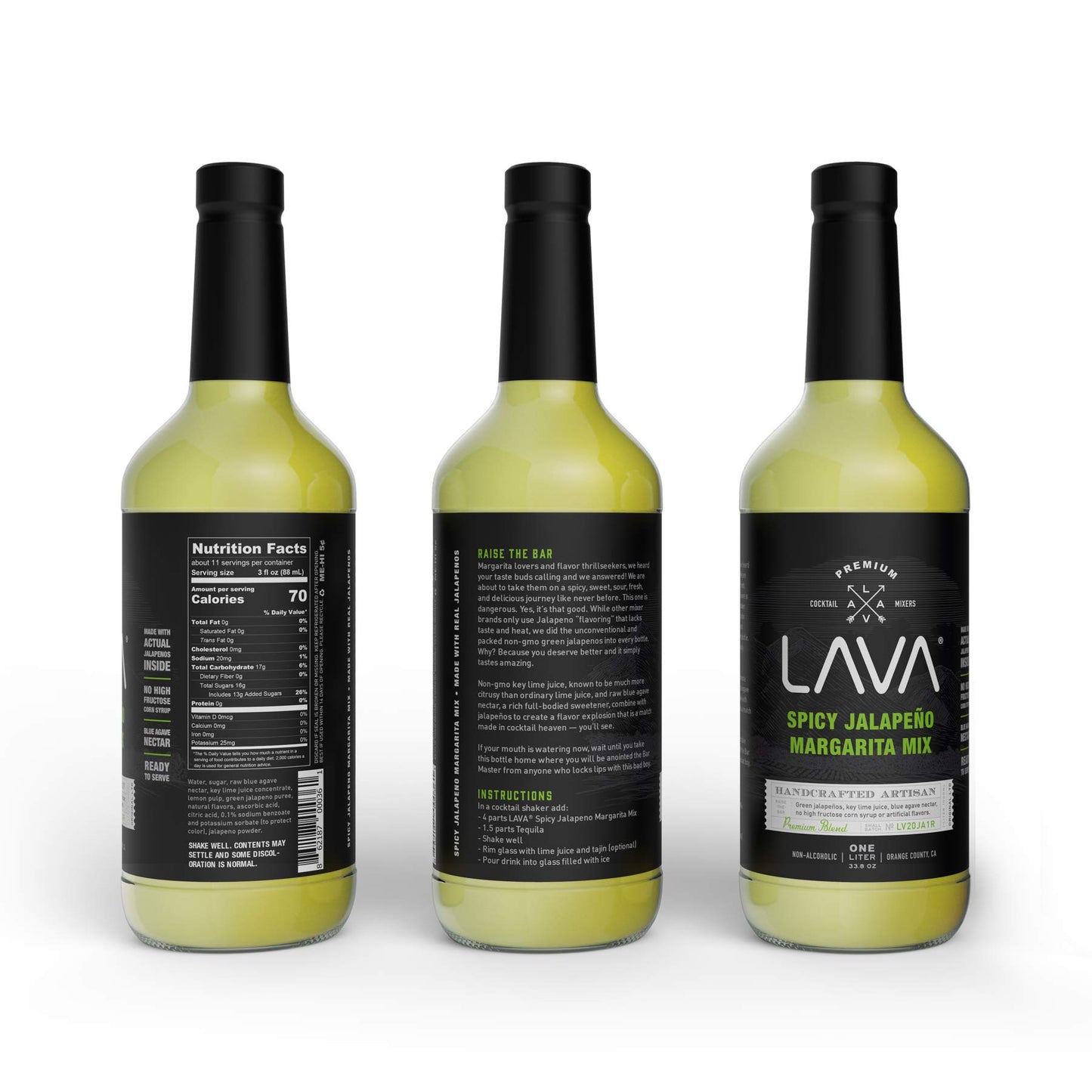 LAVA Premium Spicy Jalapeño Margarita Mix by LAVA Craft Cocktail Co., Made with Real Jalapeños, Agave Nectar, Key Limes, Lots of Flavor and Ready to Use, 1-Liter Glass Bottle