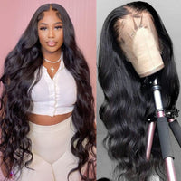 SoHygge 13x4 Lace Front Wigs Human Hair 24 Inch Lace Front Wigs Pre Plucked with Baby Hair 180% Density Glueless Human Hair Wigs for Women HD Transparent Lace Frontal Wigs Natural Black