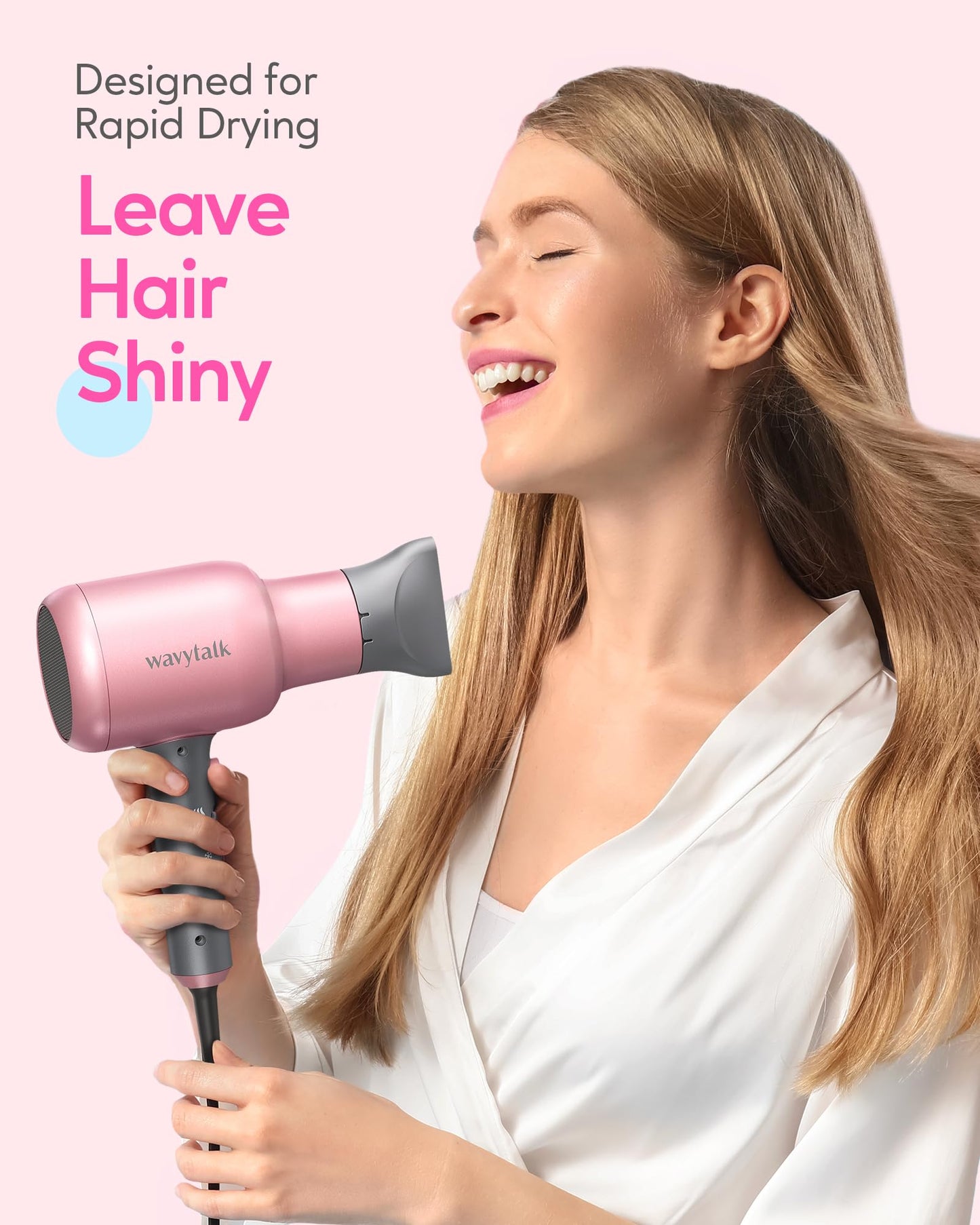 Wavytalk Professional Ionic Hair Dryer Blow Dryer with Diffuser and Concentrator for Curly Hair 1875 Watt Negative Ions Dryer with Ceramic Technology Nozzle for Fast Drying as Salon Light and Quiet