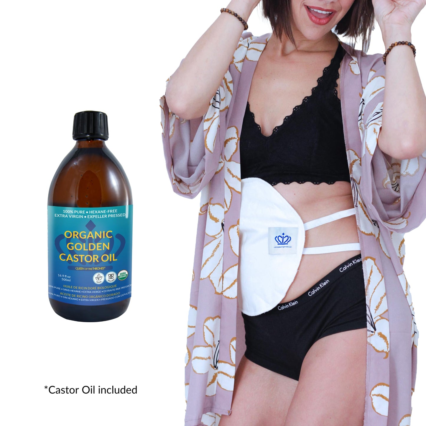 QUEEN OF THE THRONES Castor Oil Pack for Liver Kit - Less-Mess, Reusable, Comfort Sleep Fit - Designed by a Naturopathic Doctor (Organic Castor Oil Included)