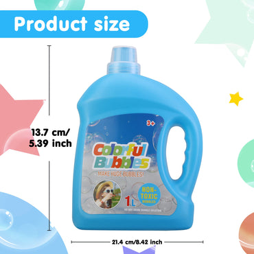 SHCKE Concentrated Bubble Machine Solution, 1 L/ 33.8 OZ Bubble Solution Refill for All Bubble Toys, Bubble Gun and Bubble Machine,Safe and Fun, Easy to Use, Leak-Proof and Portable