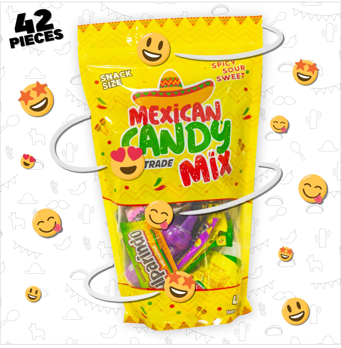 Mexican Candy Mix Assortment Snack (42 Count) Dulces Mexicanos Variety Of Best Sellers Spicy, Sweet, and Sour Bulk candies, Includes Luca, Pelon, Pulparindo, Rellerindo, by JVR TRADE